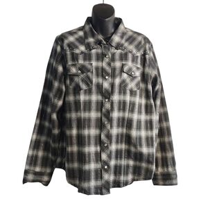 Comberland Women's Black White Metallic Plaid Button Up Shirt Sz XL
